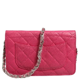 Pink Quilted Lambskin Wallet On Chain WOC Silver