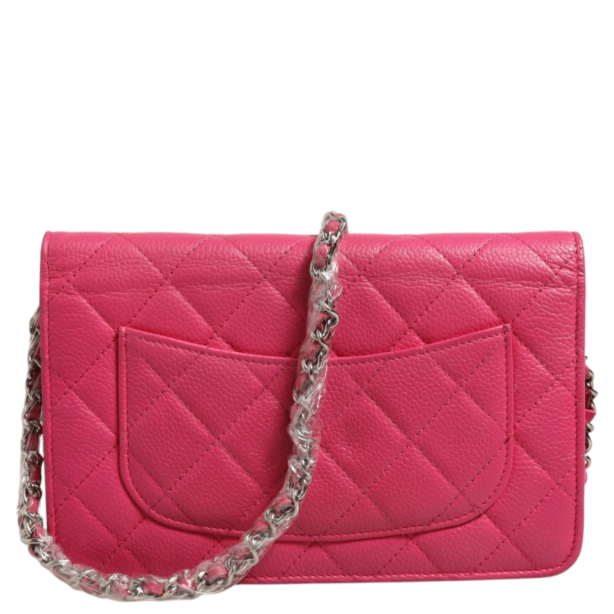 Pink Quilted Lambskin Wallet On Chain WOC Silver