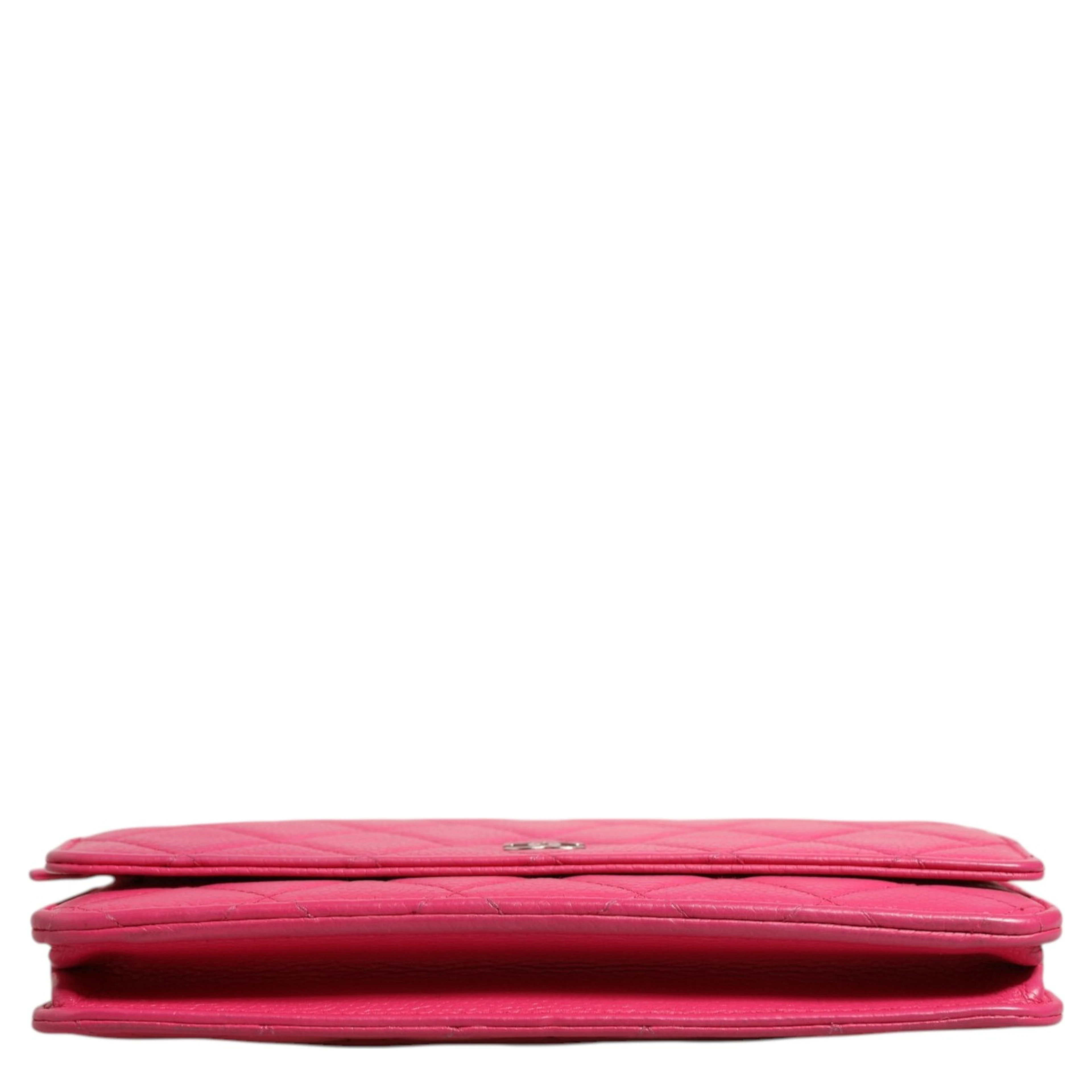 Pink Quilted Lambskin Wallet On Chain WOC Silver