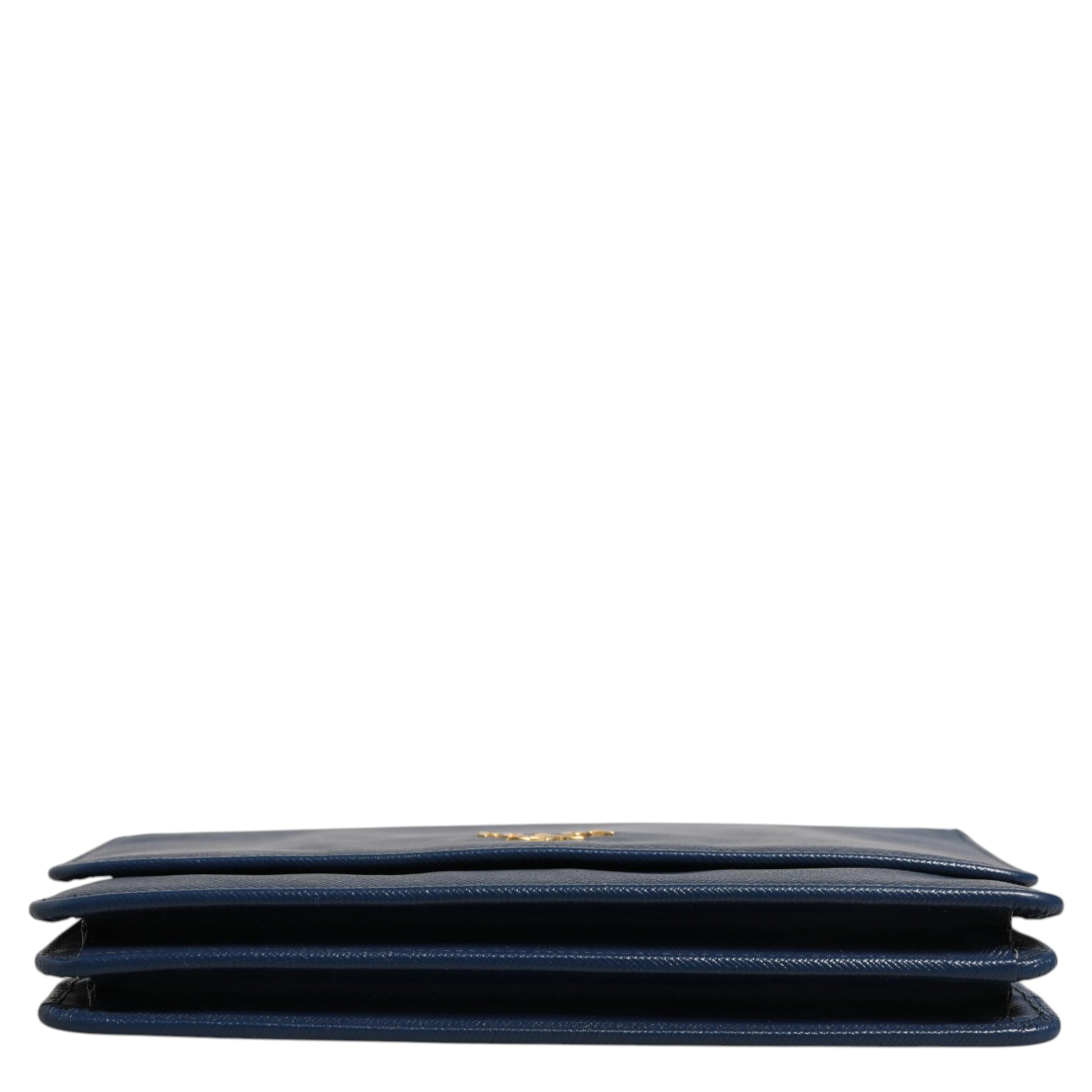 Blue Saffiano Leather Wallet on Chain Clutch Bag