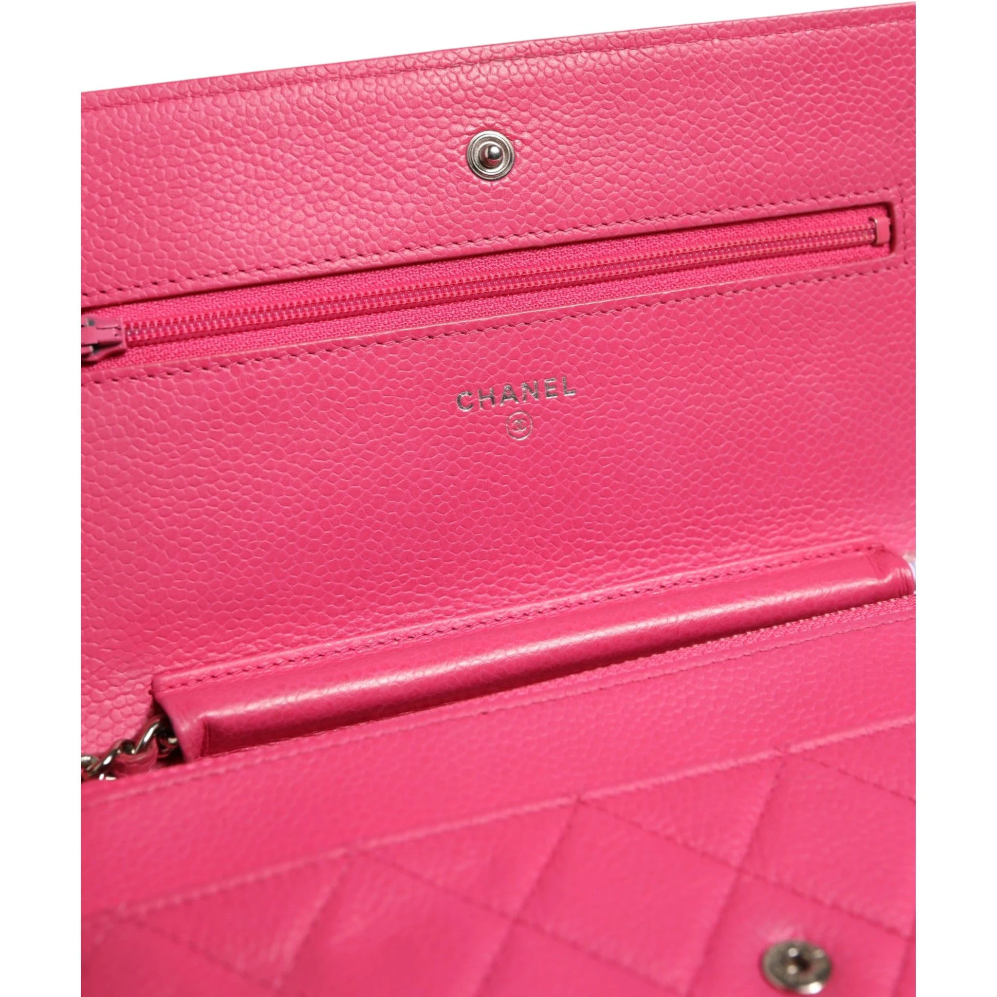 Pink Quilted Lambskin Wallet On Chain WOC Silver