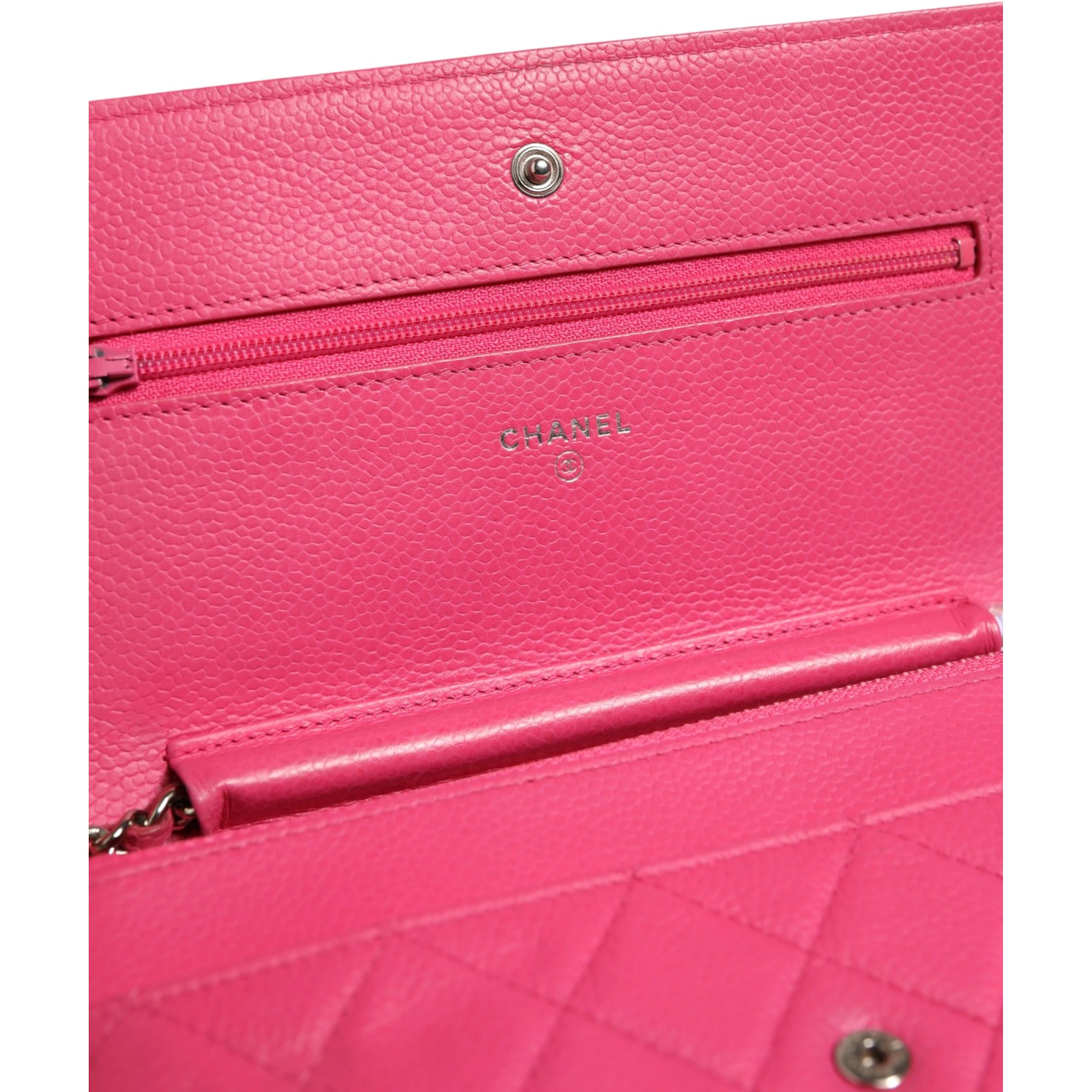 Pink Quilted Lambskin Wallet On Chain WOC Silver