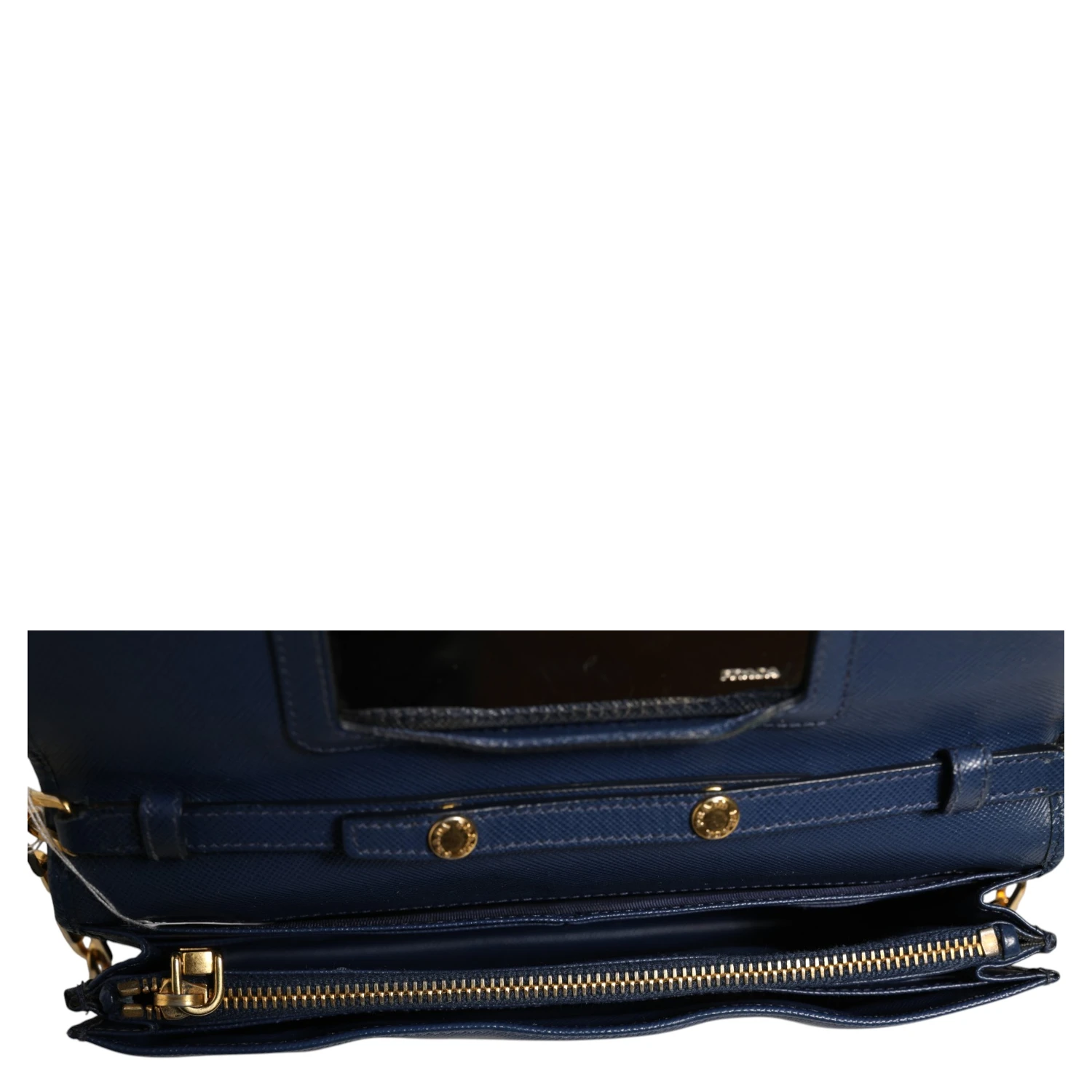 Blue Saffiano Leather Wallet on Chain Clutch Bag