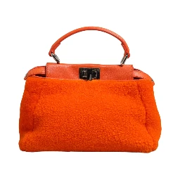 Orange Leather and Shearling Mini Peekaboo Top Handle Bag