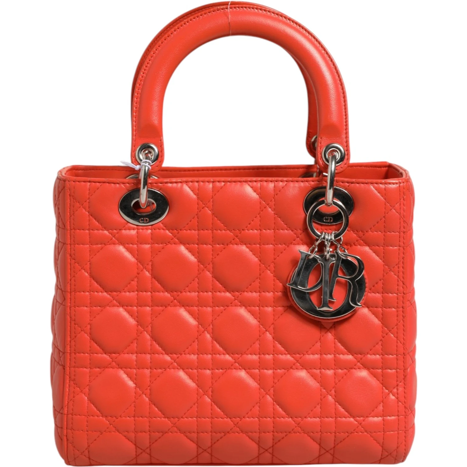 Orange Cannage Lambskin Leather Lady Dior Bag