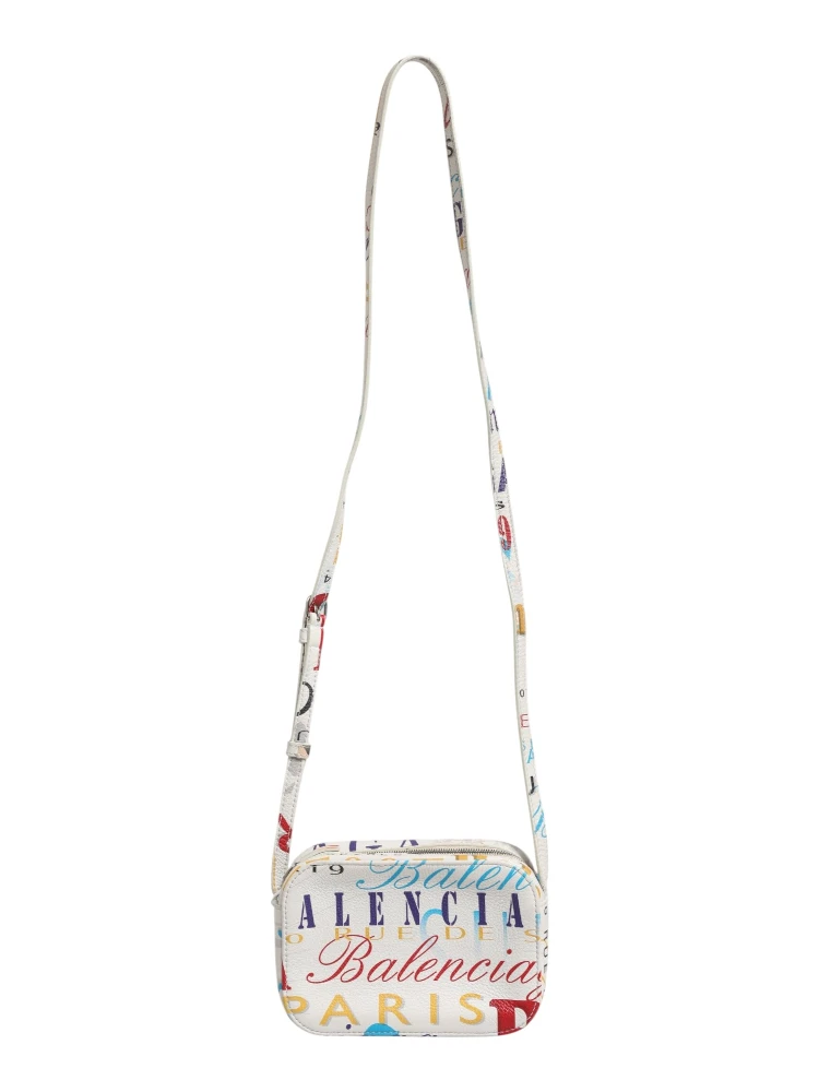 White Graffiti Print Leather Mini City Handbag
