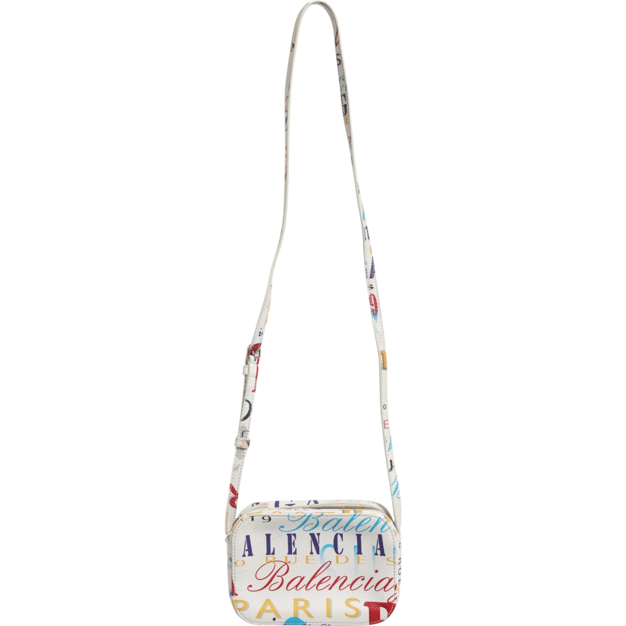 White Graffiti Print Leather Mini City Handbag