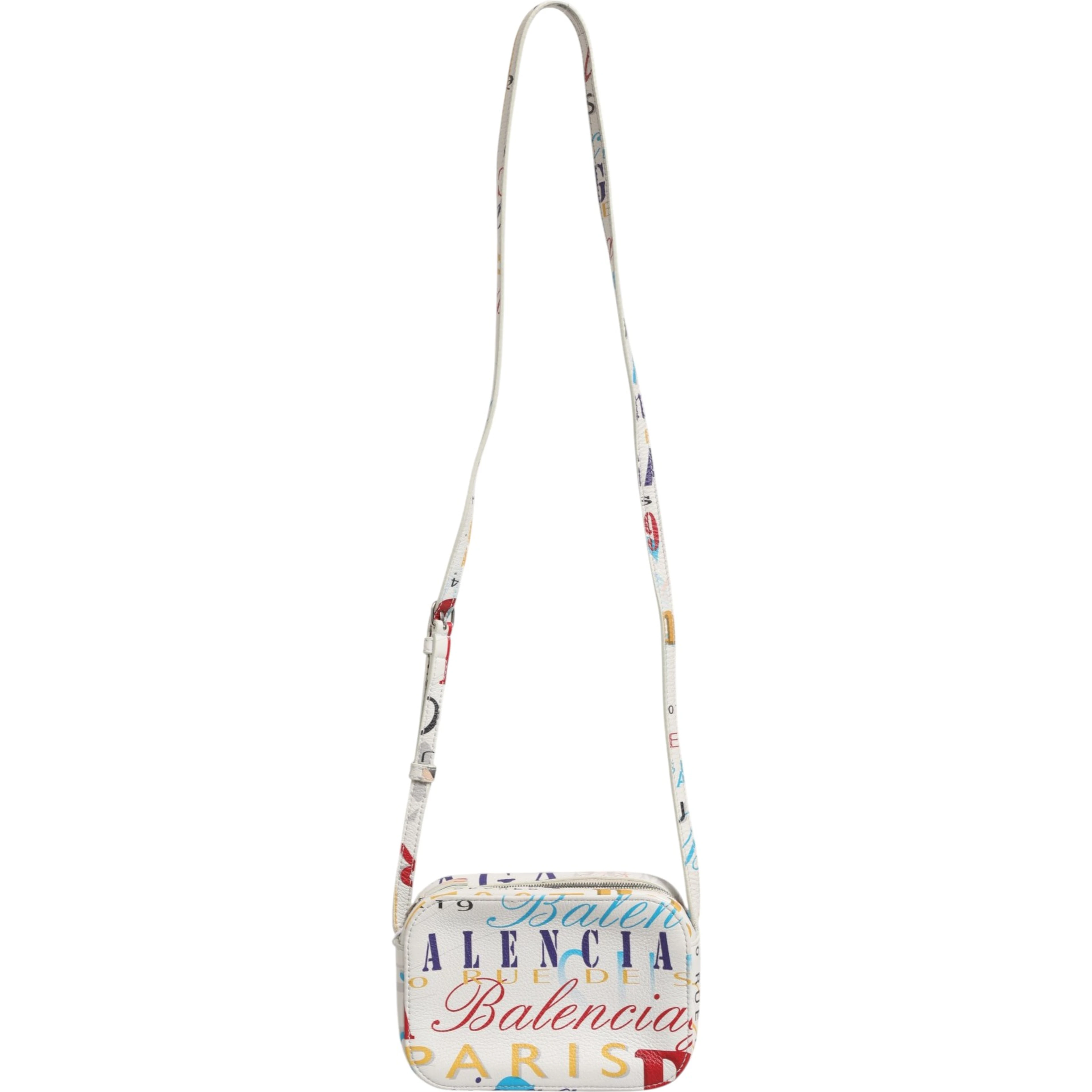 White Graffiti Print Leather Mini City Handbag