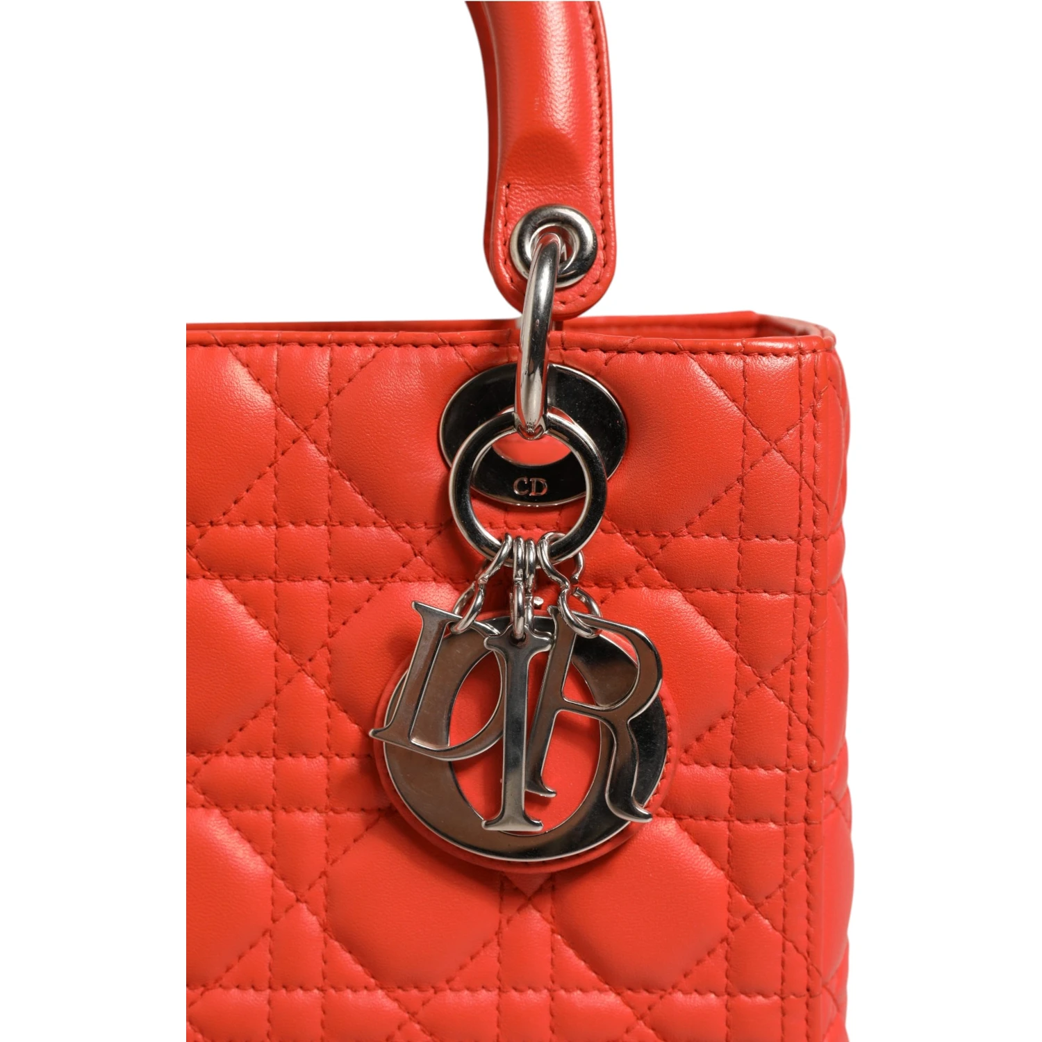 Orange Cannage Lambskin Leather Lady Dior Bag