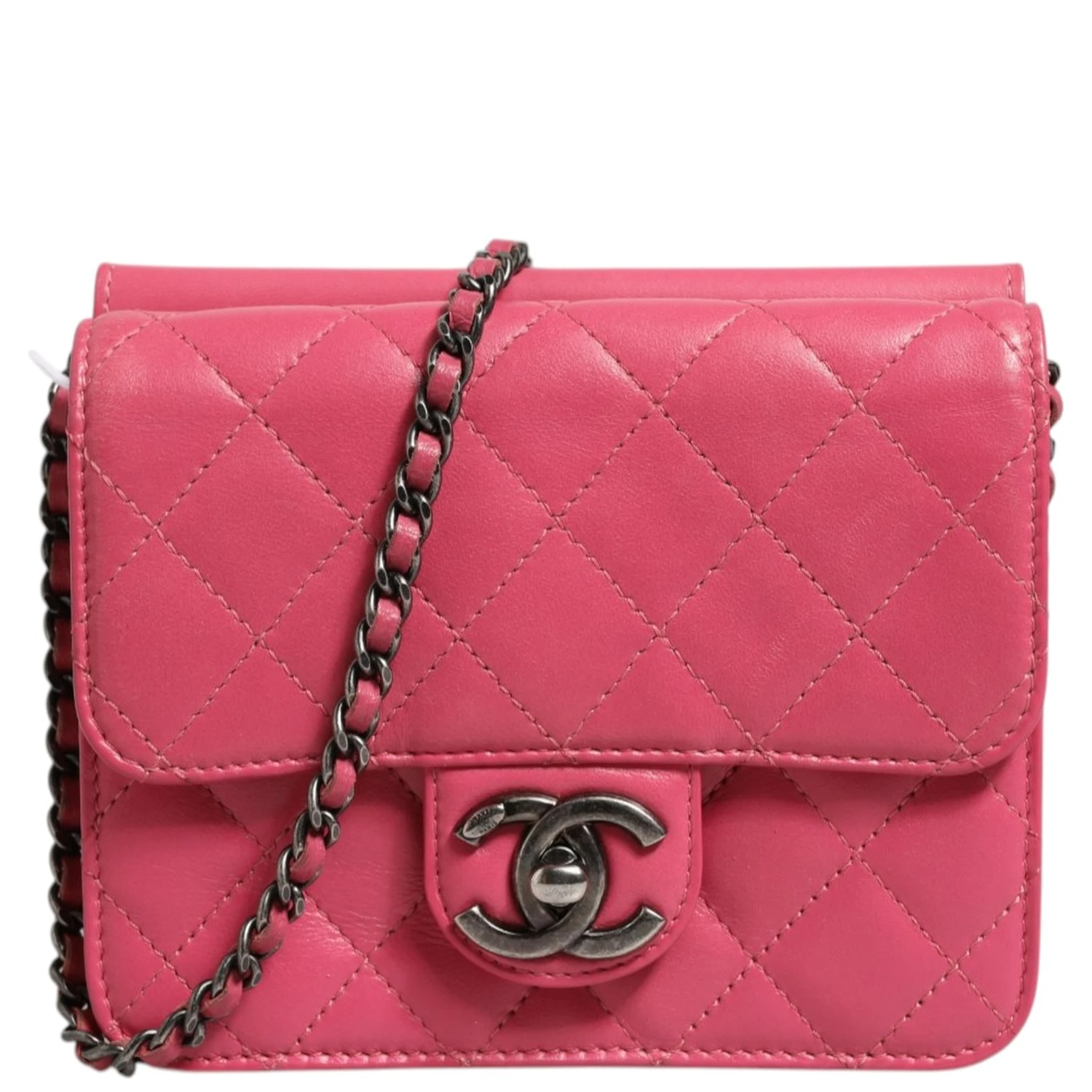 Pink Quilted Lambskin Leather Classic Square Mini Flap Bag
