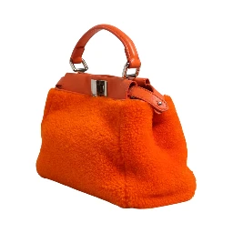 Orange Leather and Shearling Mini Peekaboo Top Handle Bag