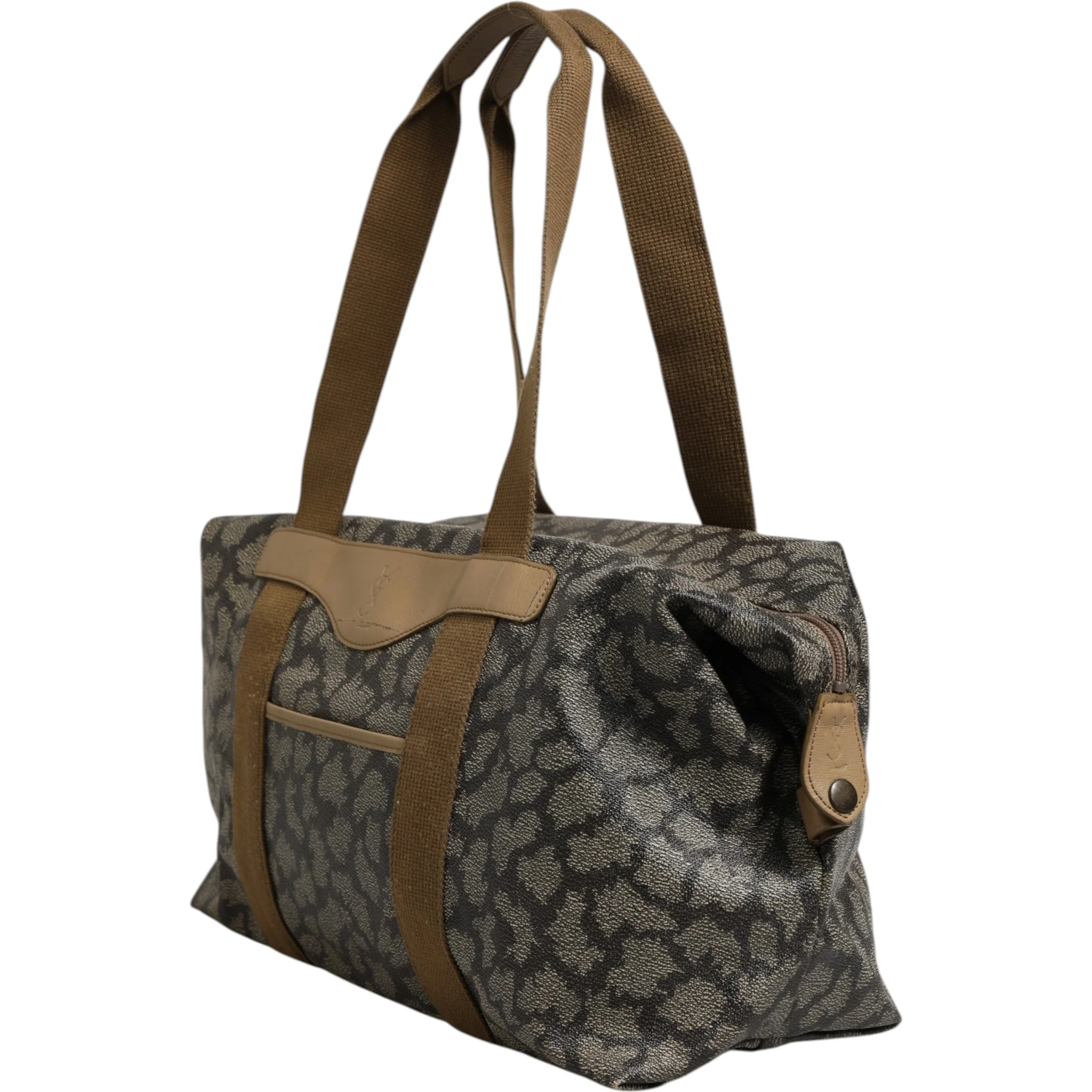 Green and Brown Pattern Canvas Duffel Bag