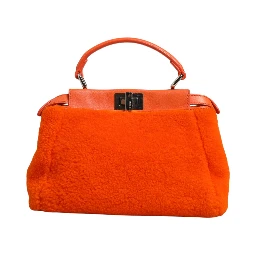 Orange Leather and Shearling Mini Peekaboo Top Handle Bag