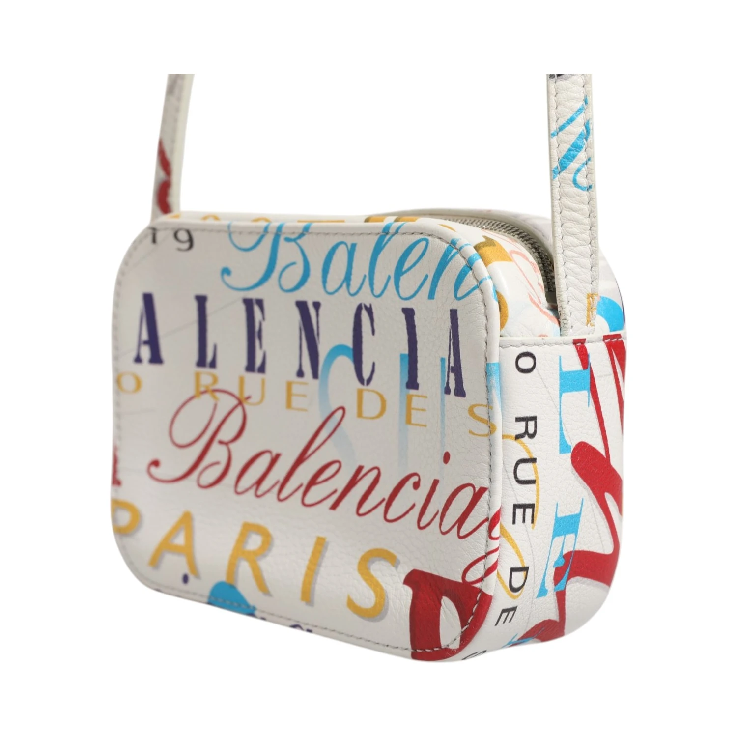 White Graffiti Print Leather Mini City Handbag