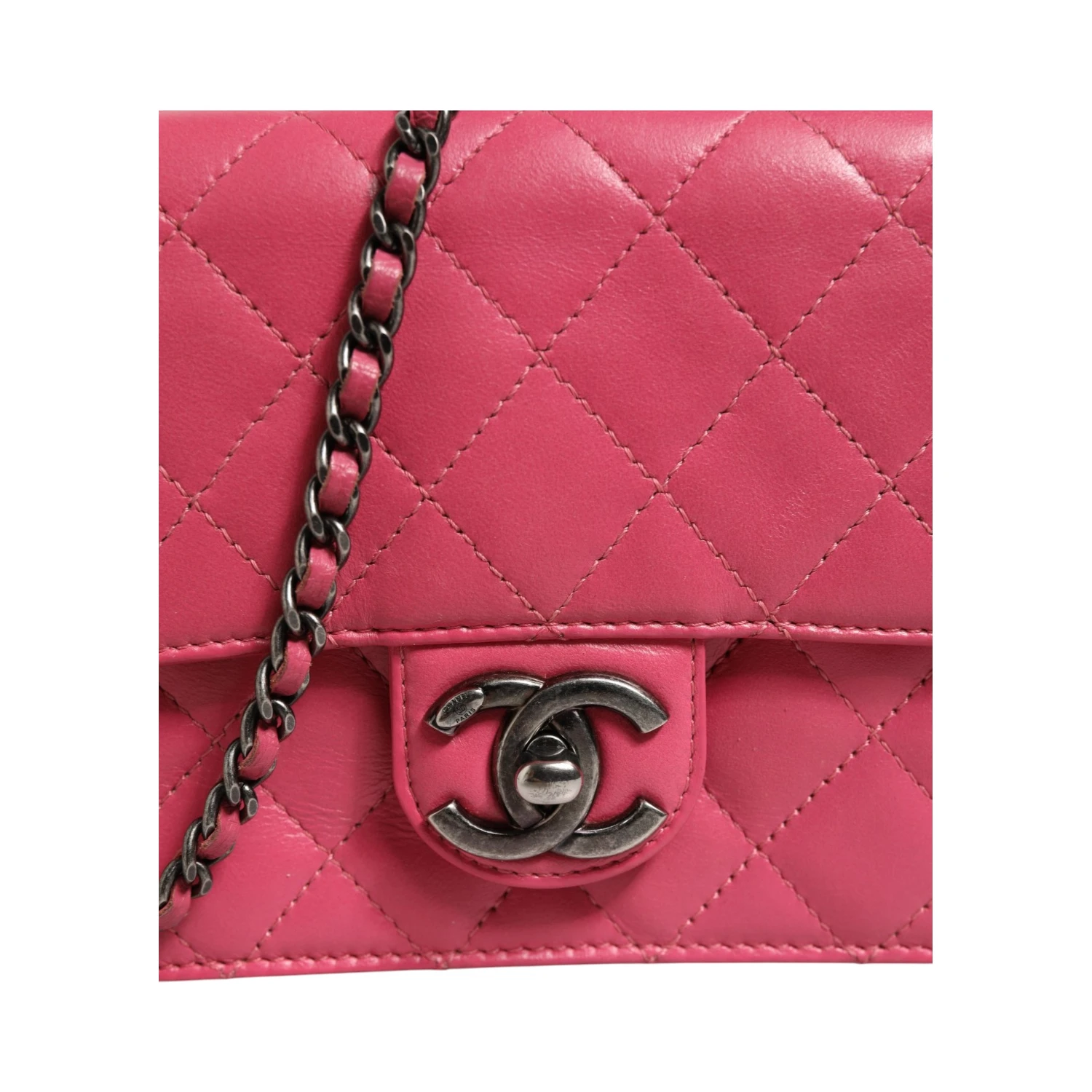 Pink Quilted Lambskin Leather Classic Square Mini Flap Bag