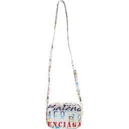 White Graffiti Print Leather Mini City Handbag