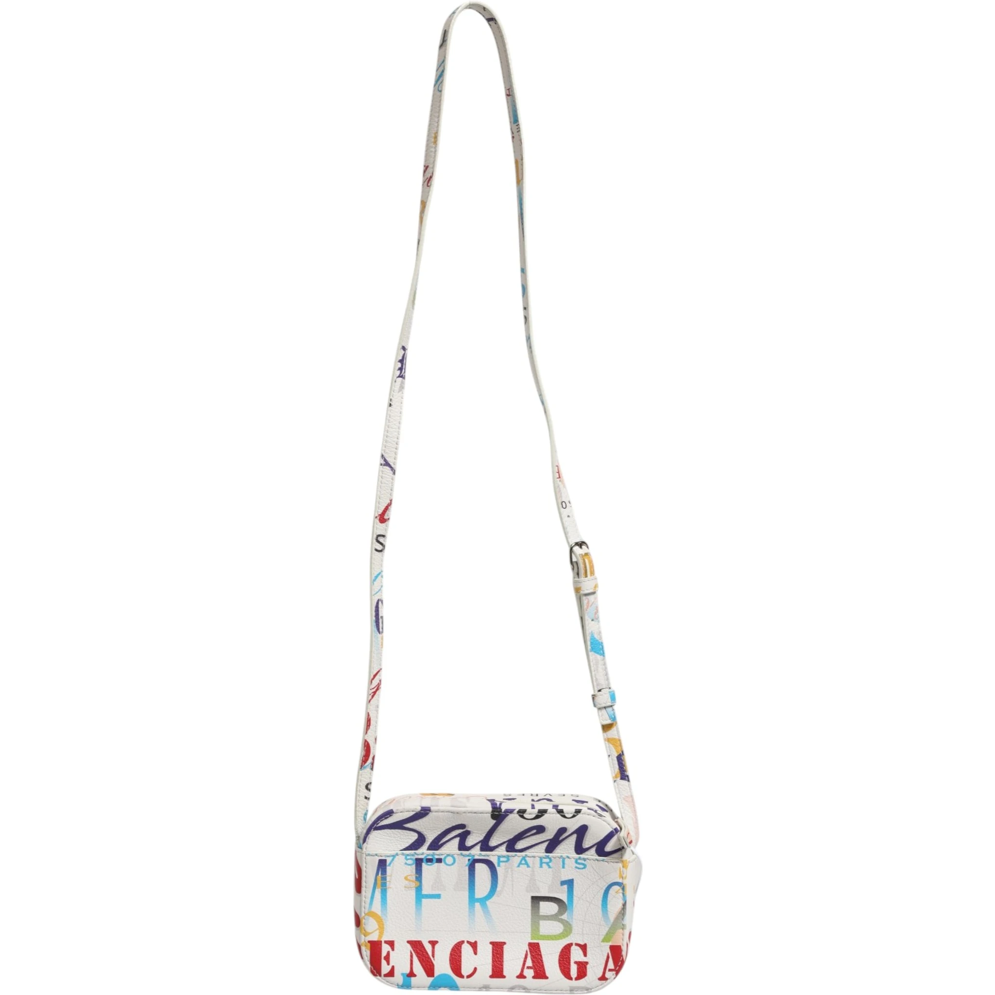 White Graffiti Print Leather Mini City Handbag