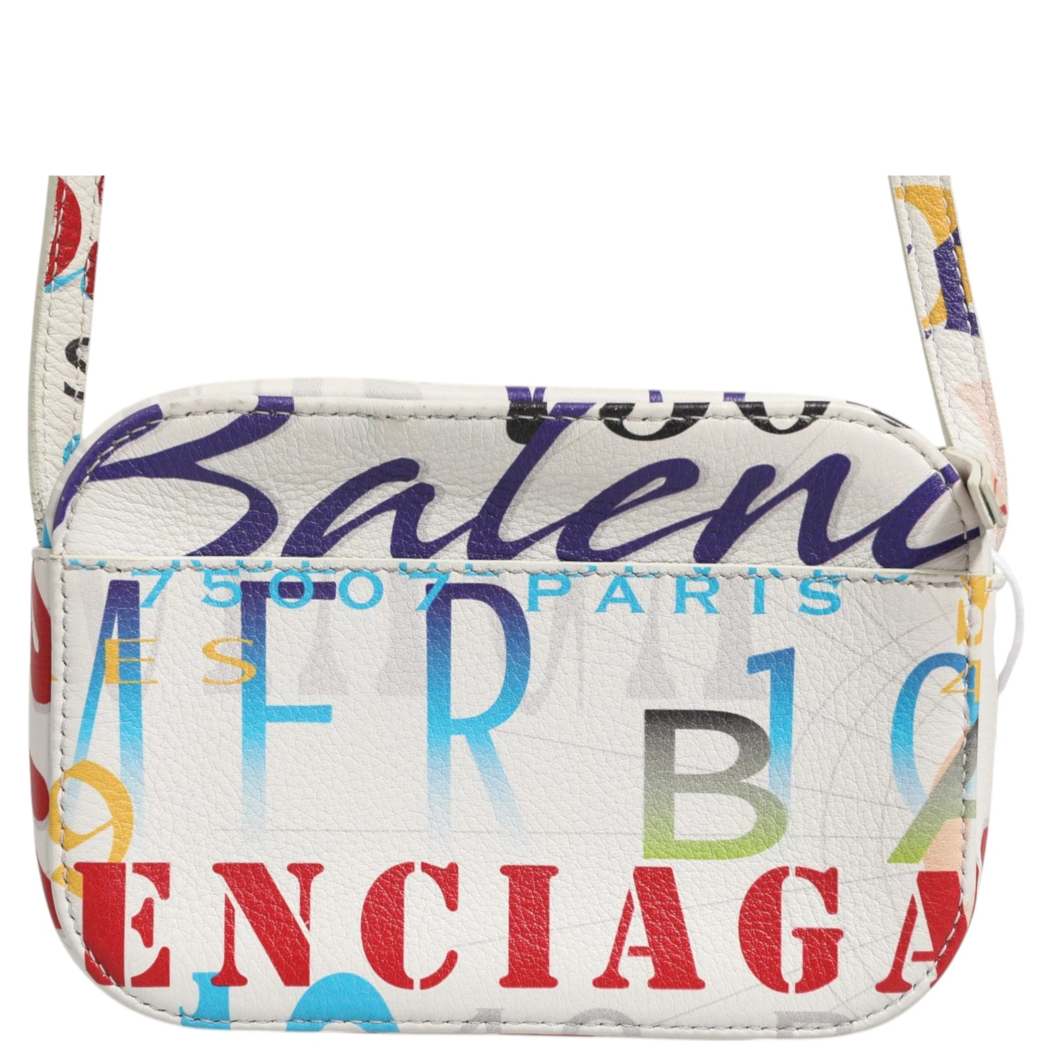 White Graffiti Print Leather Mini City Handbag