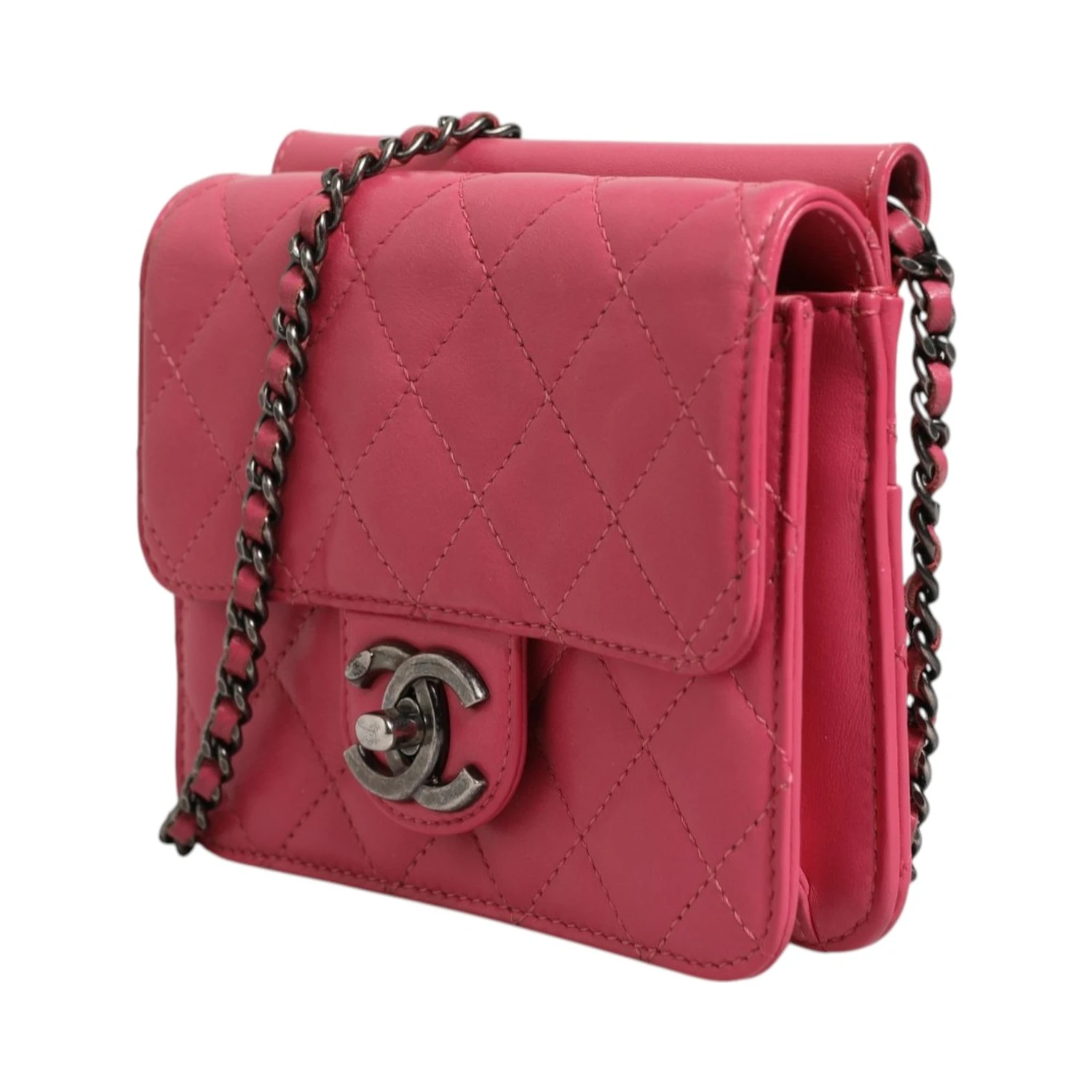 Pink Quilted Lambskin Leather Classic Square Mini Flap Bag