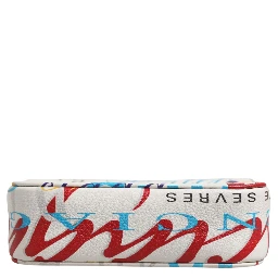 White Graffiti Print Leather Mini City Handbag