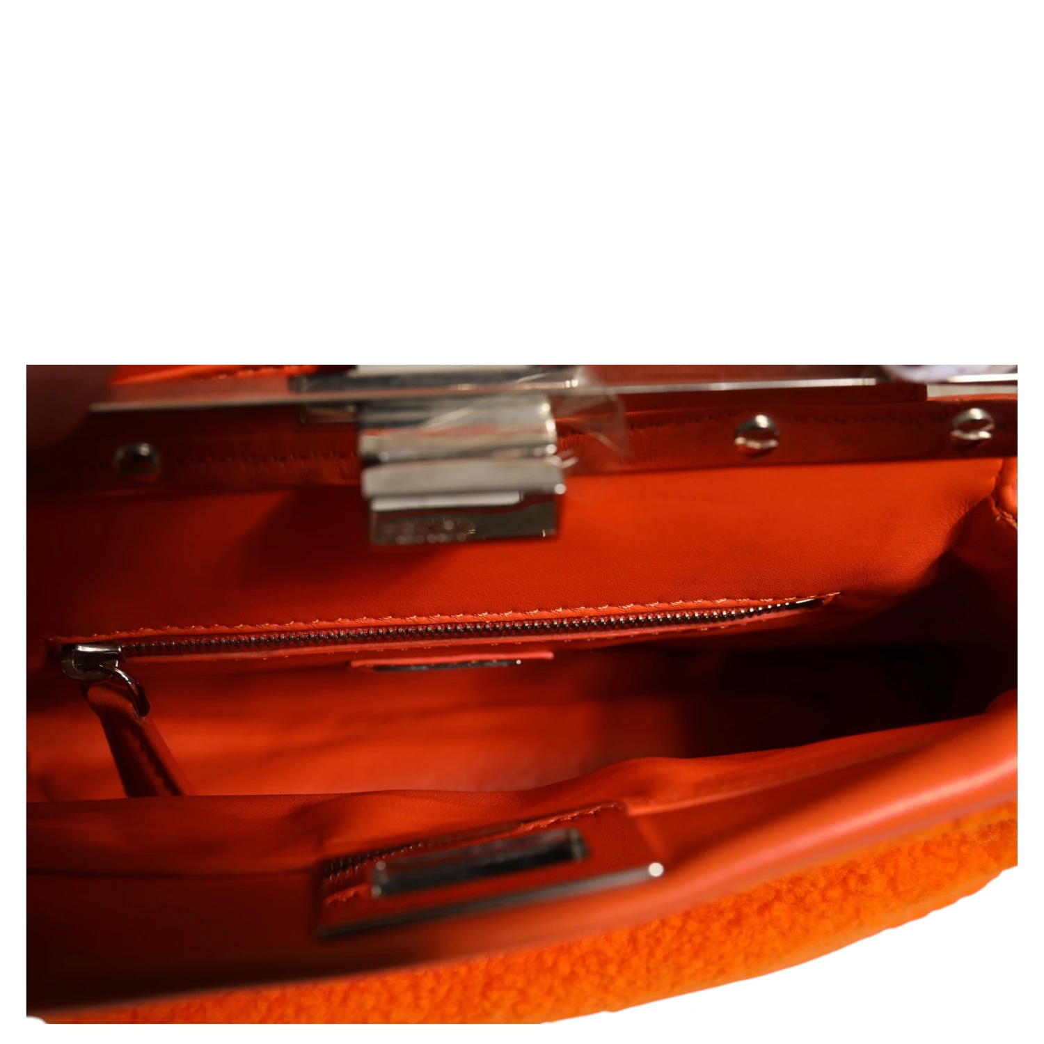 Orange Leather and Shearling Mini Peekaboo Top Handle Bag