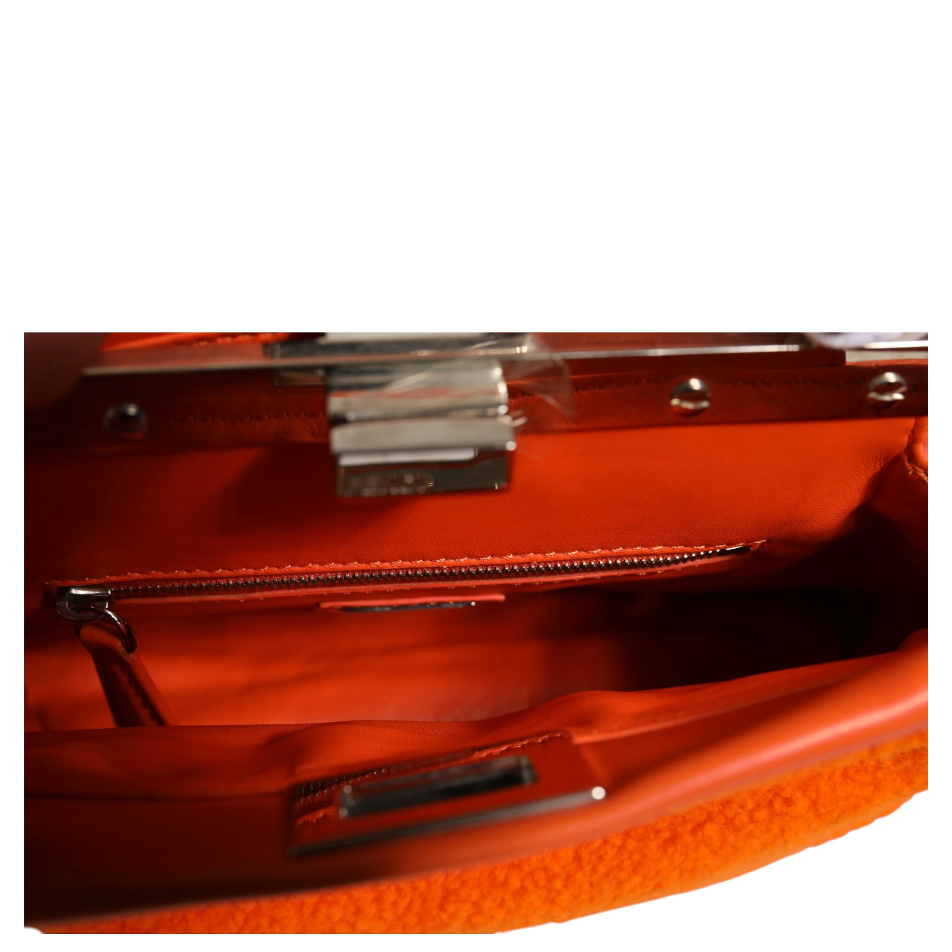 Orange Leather and Shearling Mini Peekaboo Top Handle Bag