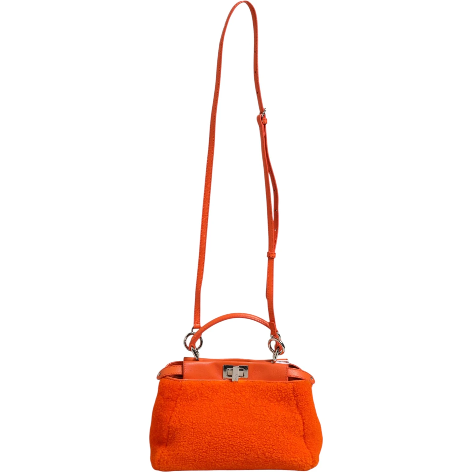 Orange Leather and Shearling Mini Peekaboo Top Handle Bag