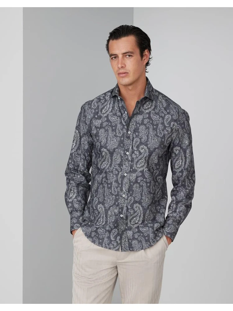 Gray Cotton Pattern Shirt