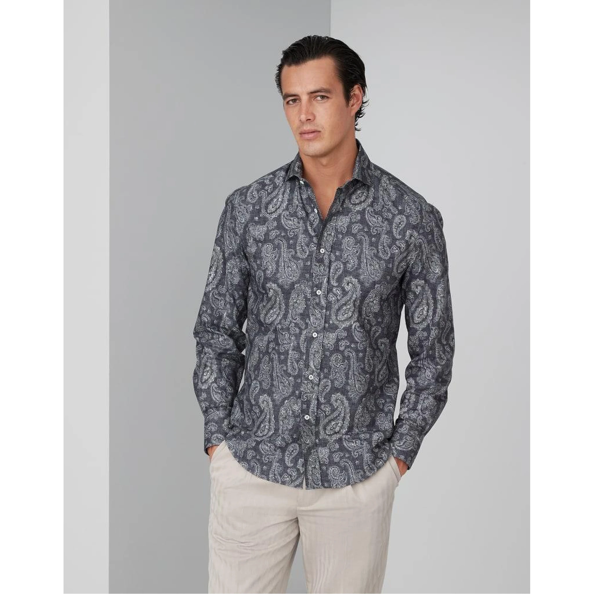 Gray Cotton Pattern Shirt
