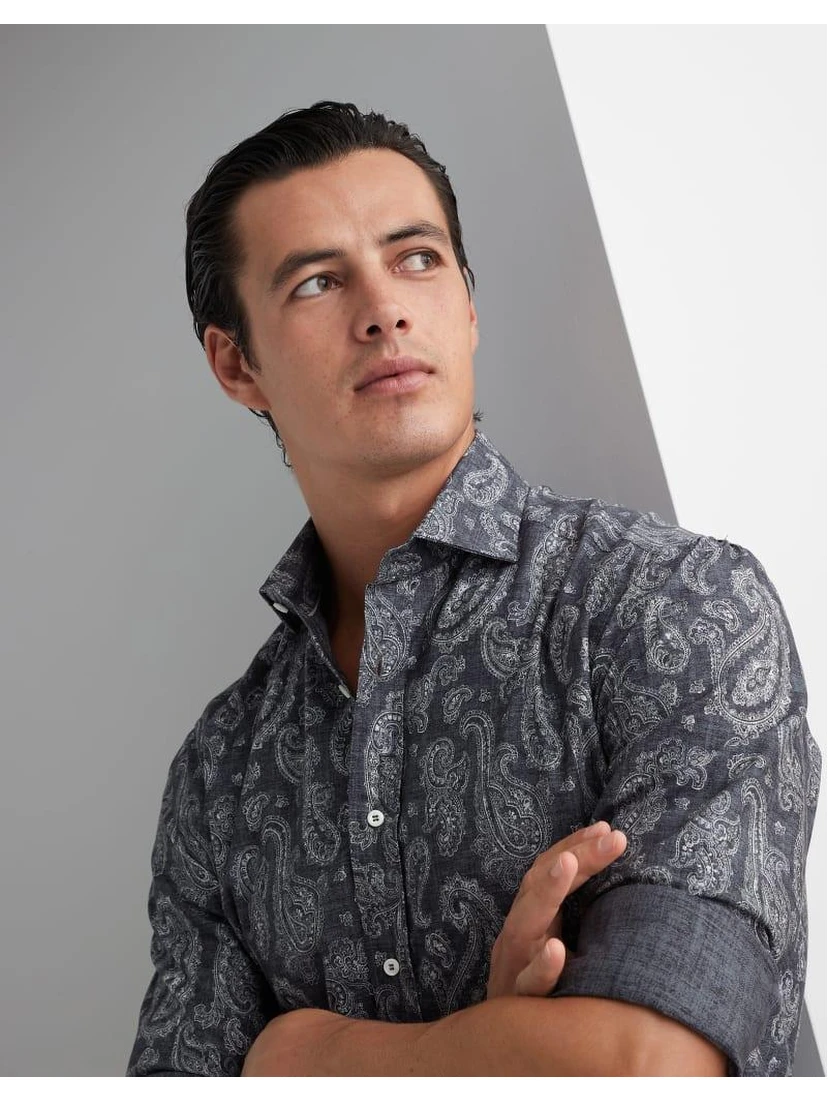 Gray Cotton Pattern Shirt