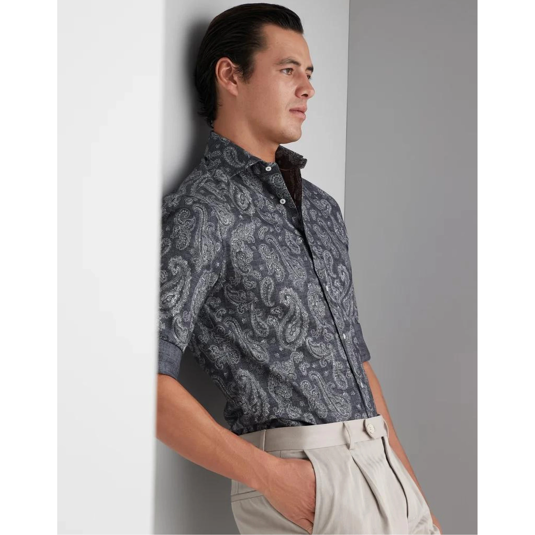 Gray Cotton Pattern Shirt