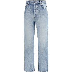 Blue Cotton Cropped Jeans