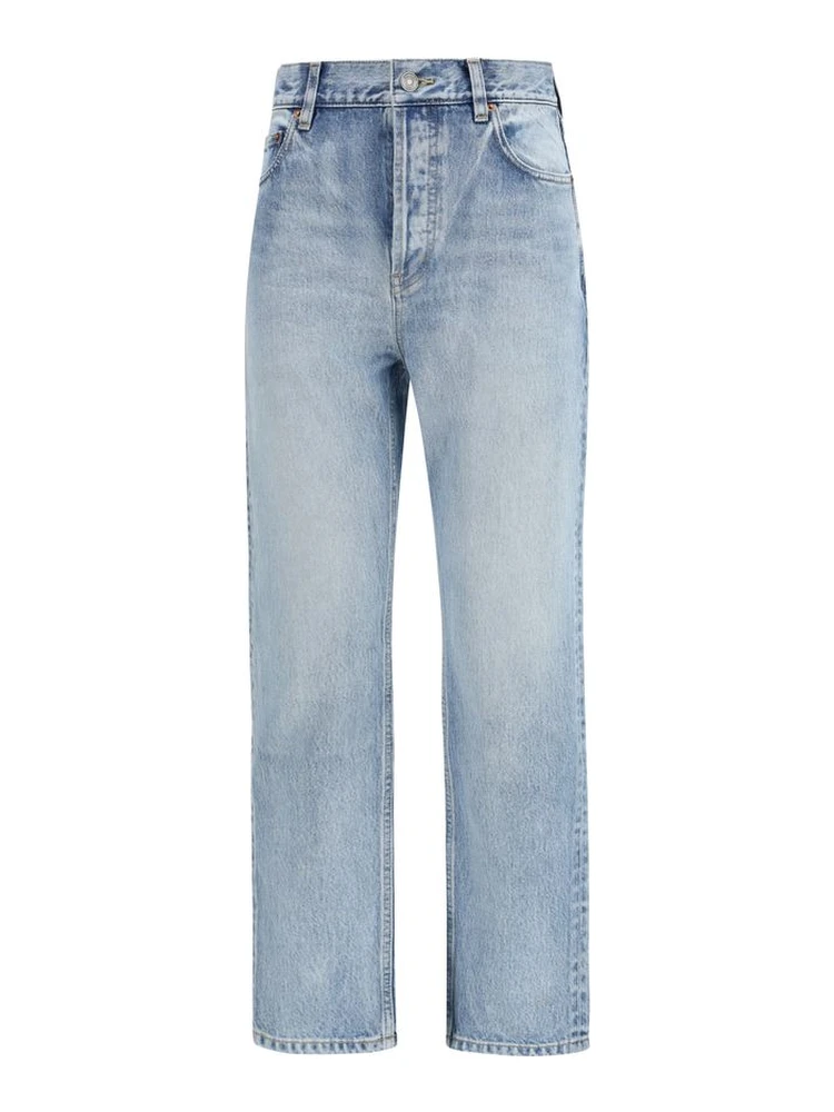 Blue Cotton Cropped Jeans