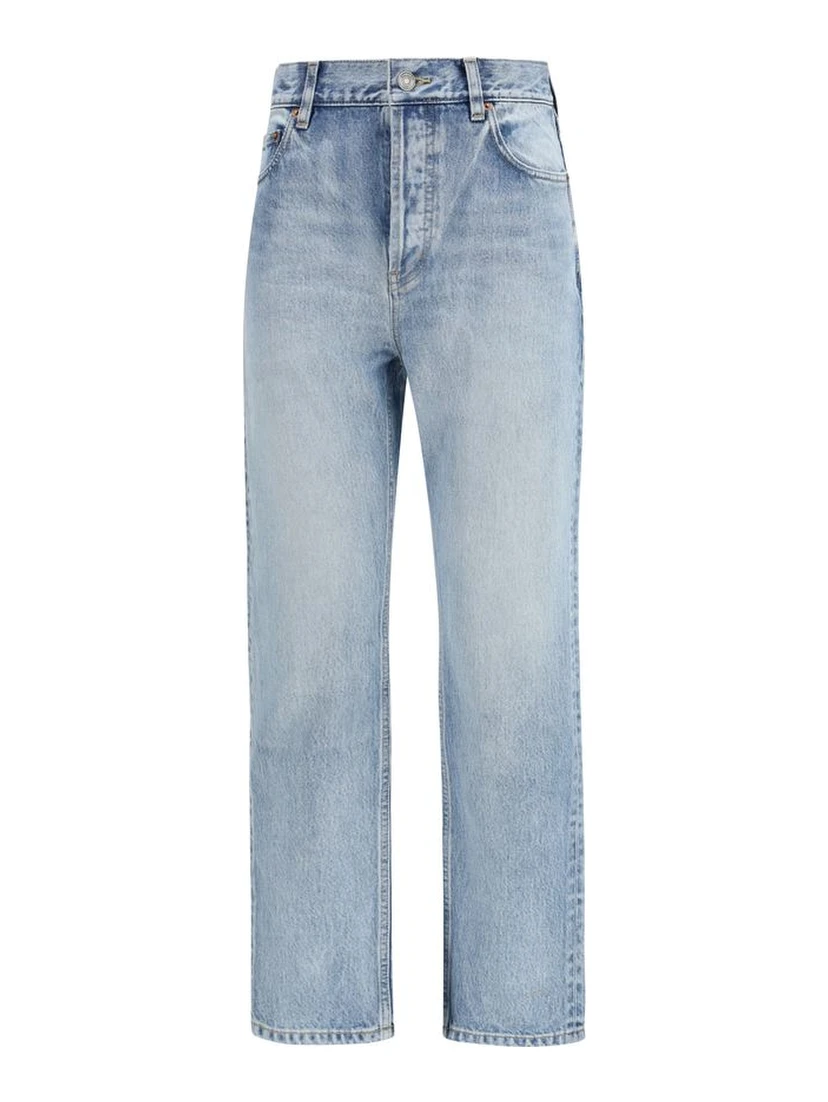 Blue Cotton Cropped Jeans