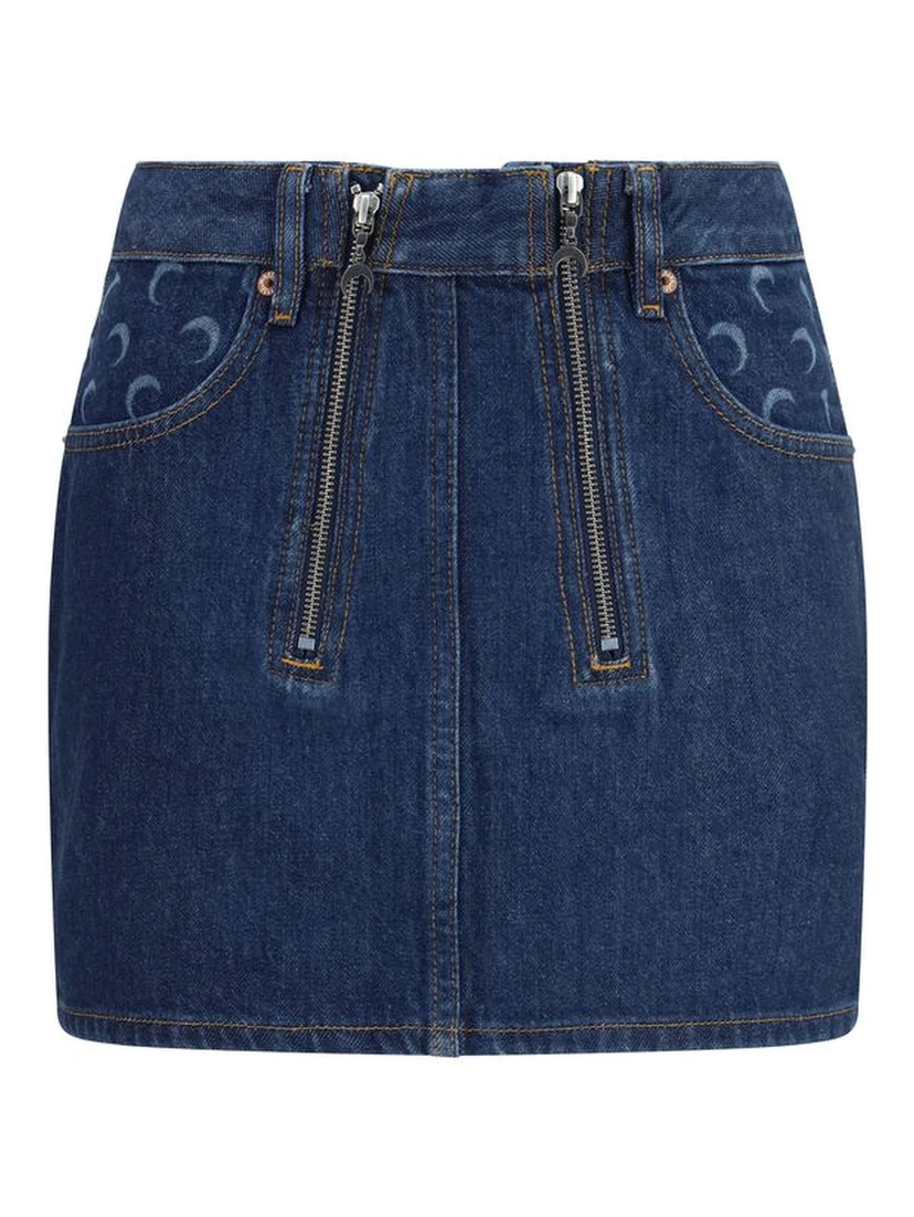 Blue Cotton Mini Skirt