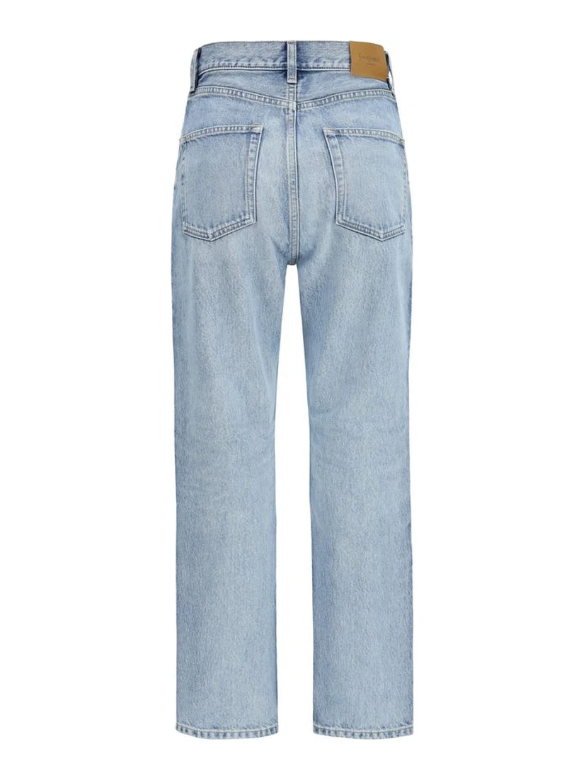 Blue Cotton Cropped Jeans