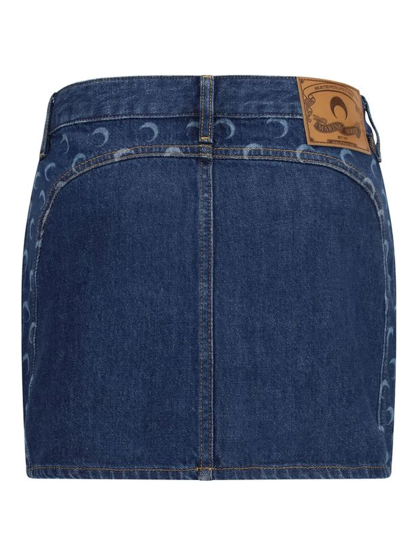 Blue Cotton Mini Skirt