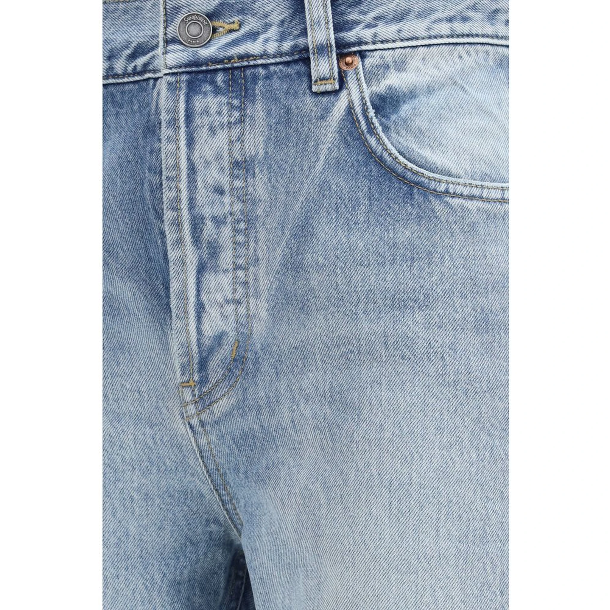 Blue Cotton Cropped Jeans