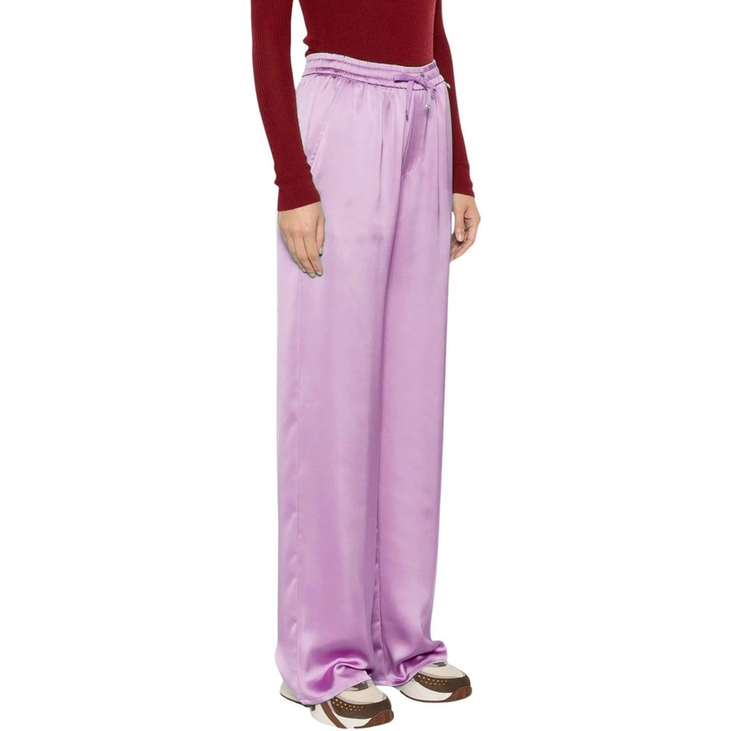 Purple Polyester Casual Pants