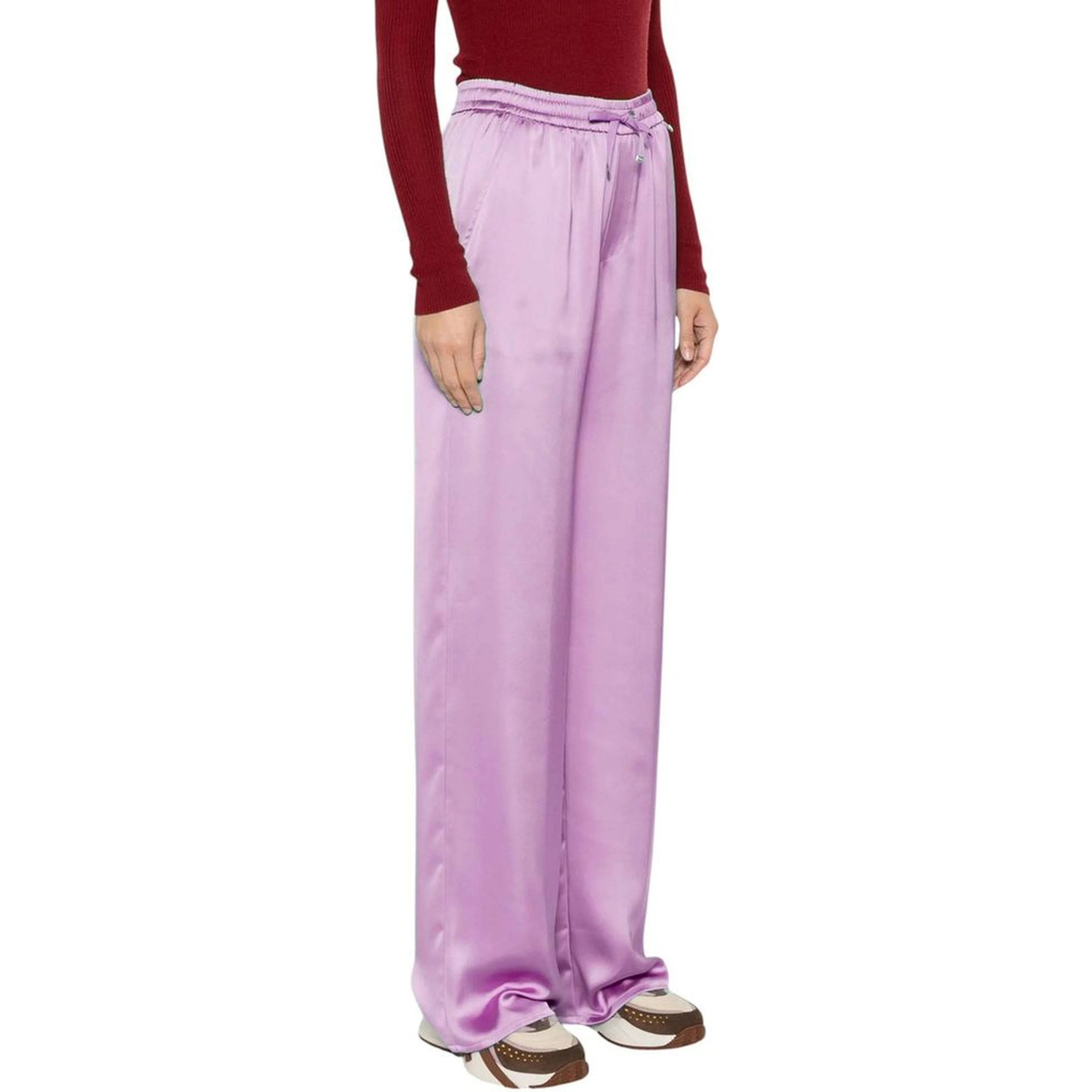 Purple Polyester Casual Pants