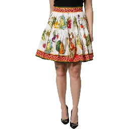 Multicolor Vegetable Print Short Poplin Mini Skirt