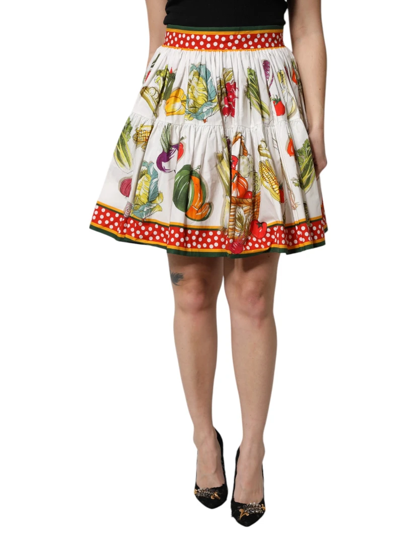 Multicolor Vegetable Print Short Poplin Mini Skirt