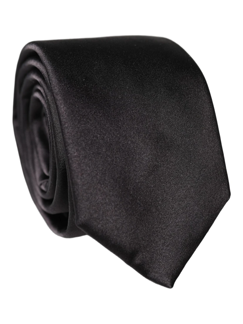 Black Solid Silk Satin Wide Adjustable Men Necktie Tie