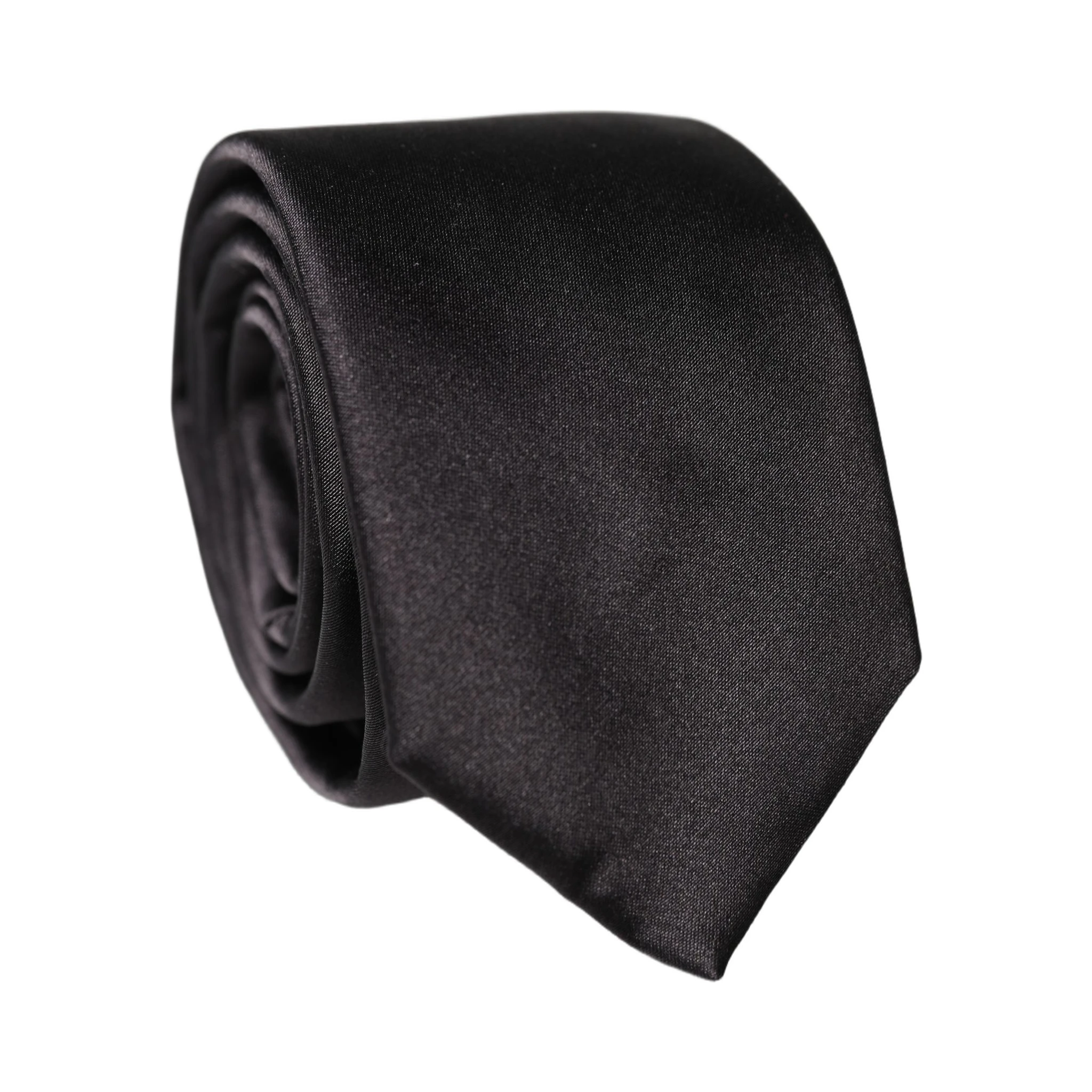 Black Solid Silk Satin Wide Adjustable Men Necktie Tie