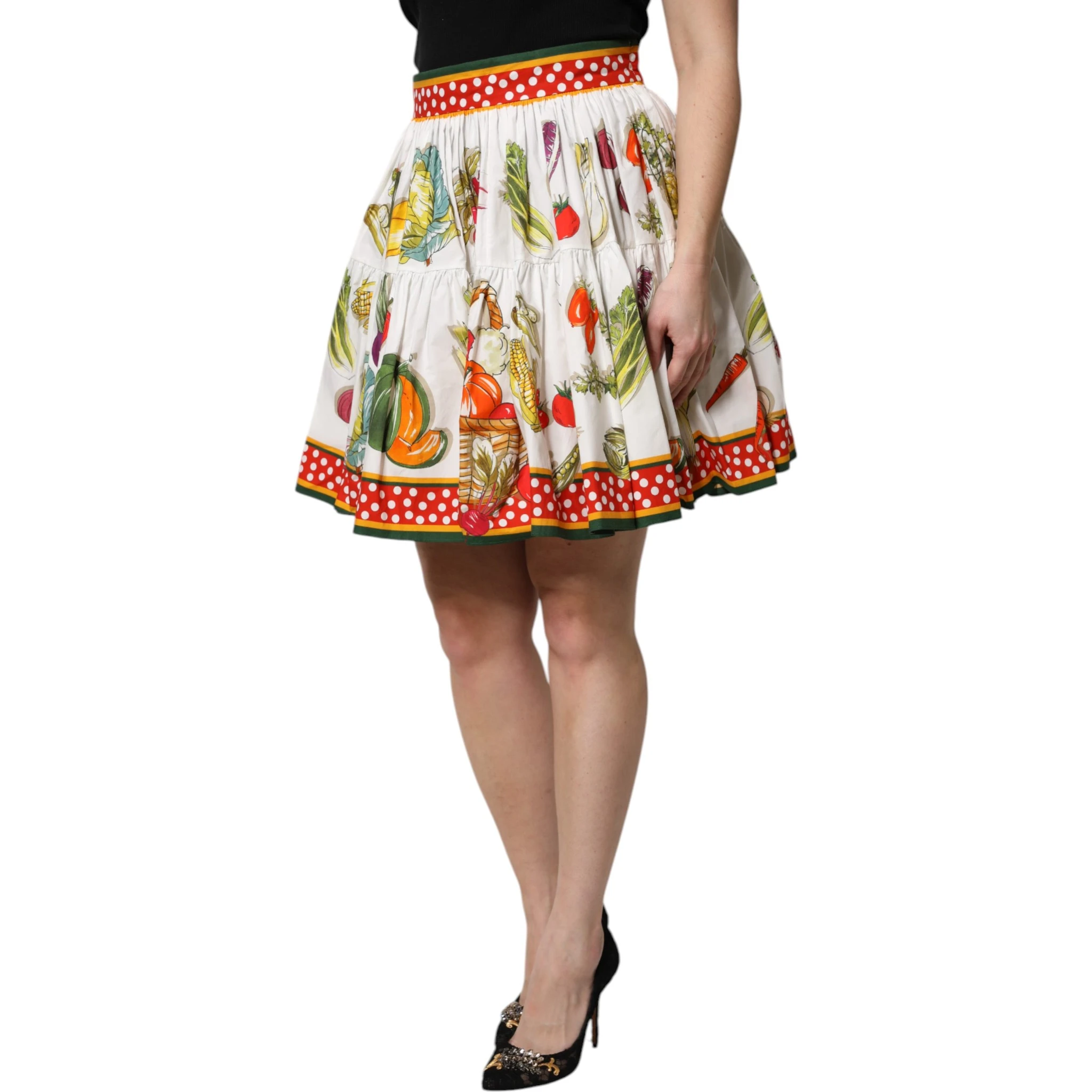 Multicolor Vegetable Print Short Poplin Mini Skirt