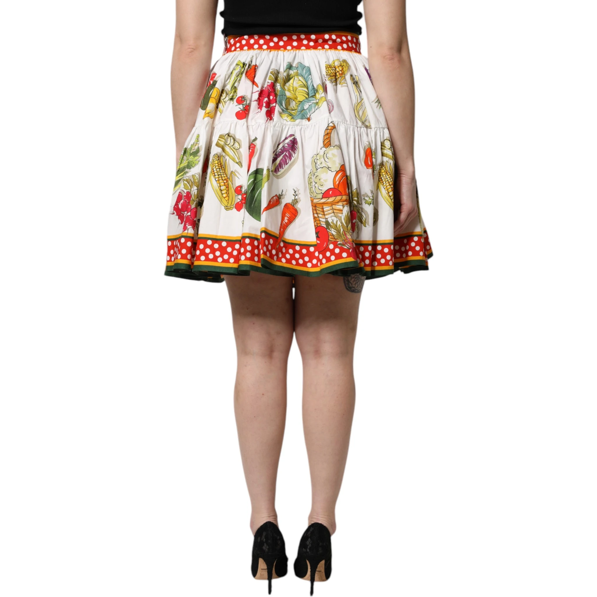 Multicolor Vegetable Print Short Poplin Mini Skirt