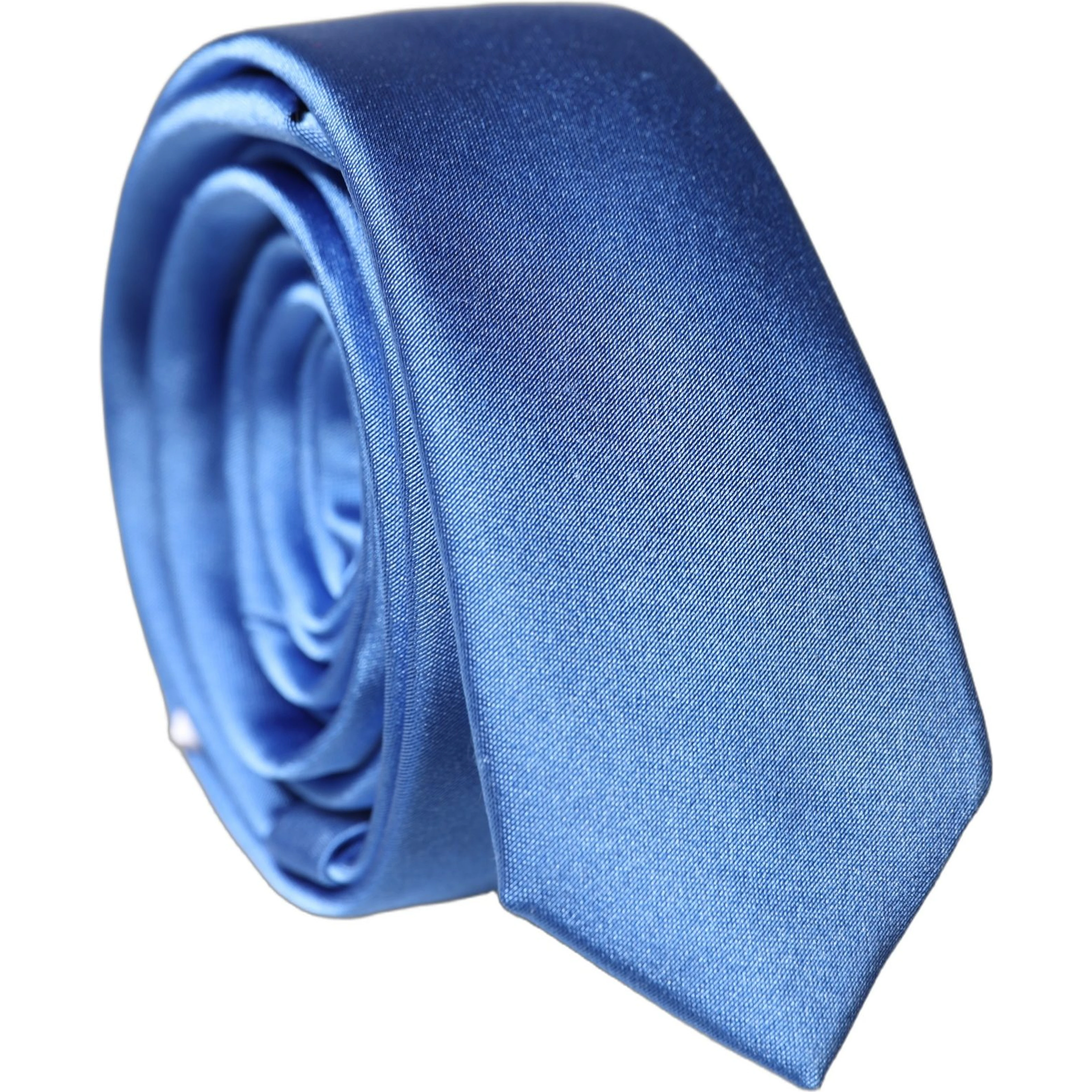 Blue Satin 100% Silk Adjustable Men Tied Necktie Tie