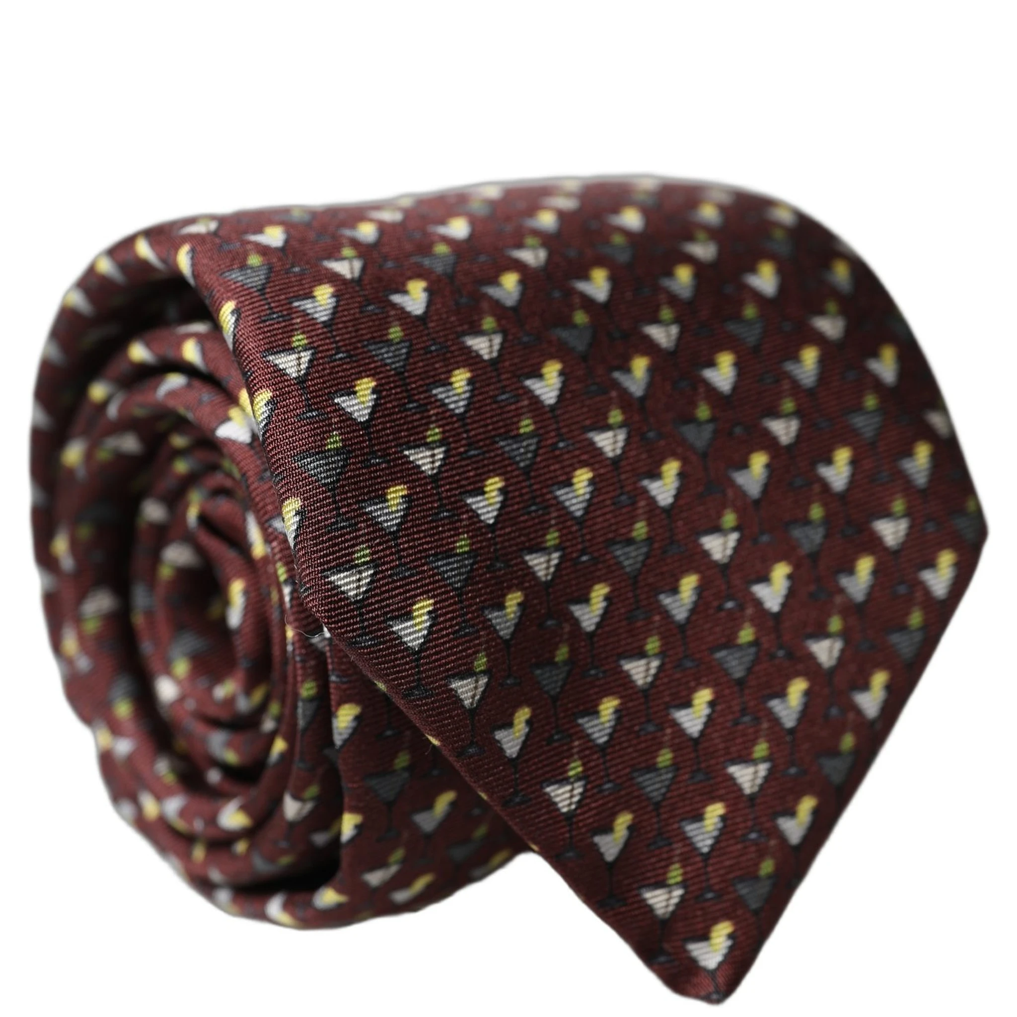 Burgundy Geometric Silk Adjustable Men Tied Necktie Tie