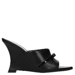 Black Leather Wedge Sandals