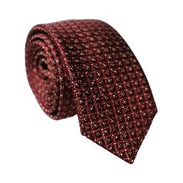 Burgundy Geometric Silk Adjustable Men Tied Necktie Tie